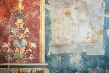 Poster - Ancient wall fresco. Vintage Ornament. Slide Background with space for text. Background image. Created with Generative AI technology.