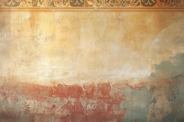 Poster - Ancient wall fresco. Vintage Ornament. Slide Background with space for text. Background image. Created with Generative AI technology.