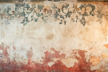 Poster - Ancient wall fresco. Vintage Ornament. Slide Background with space for text. Background image. Created with Generative AI technology.
