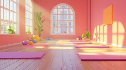 Wall Mural - Empty yoga studio interior with mats and accessories