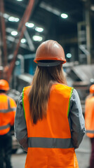 Aufkleber - Female engineer overseeing manufacturing floor, checking machinery and monitoring production workflow with professional concentration