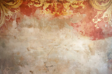 Poster - Ancient wall fresco. Vintage Ornament. Slide Background with space for text. Background image. Created with Generative AI technology.