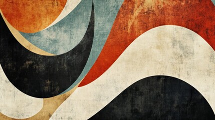 Poster - Abstract art with textured waves in red, white, and black.