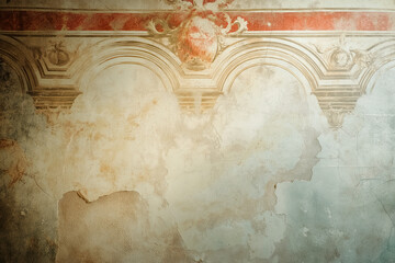 Poster - Ancient wall fresco. Vintage Ornament. Slide Background with space for text. Background image. Created with Generative AI technology.