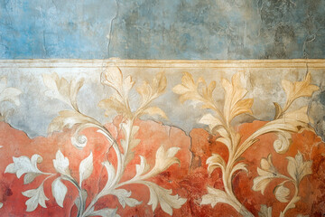 Poster - Ancient wall fresco. Vintage Ornament. Slide Background with space for text. Background image. Created with Generative AI technology.