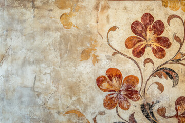 Poster - Ancient wall fresco. Vintage Ornament. Slide Background with space for text. Background image. Created with Generative AI technology.