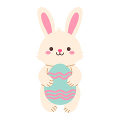 Wall Mural - a cartoon rabbit holding an easter egg. the rabbit is smiling and he is happy. the egg is blue and p