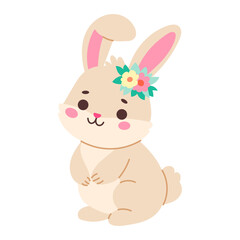 Wall Mural - a cute rabbit with a flower on its head. the rabbit is smiling and looking at the camera