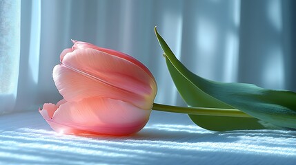 Sticker - Delicate Pink Tulip Resting Near a Window