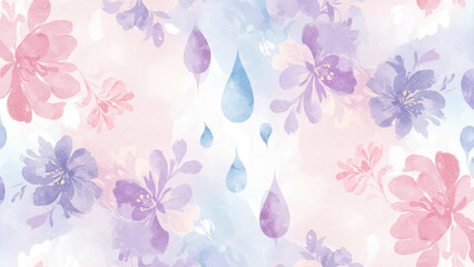 Poster - A refined abstract background in watercolor, accented with droplets, presenting a continuous floral design for added elegance