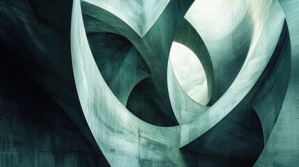 Poster - Abstract teal concrete structure with curved forms and openings.