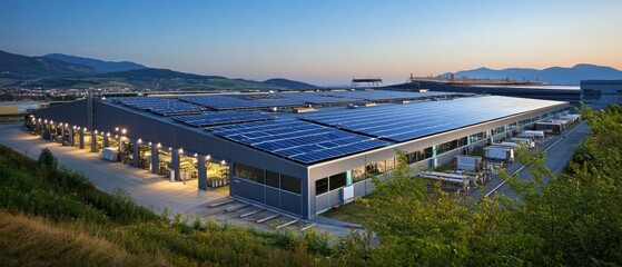 Sustainable energy solutions showcased on factory rooftop