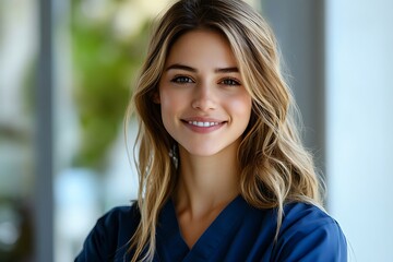 Wall Mural - Friendly Woman in Uniform Closeup Portrait