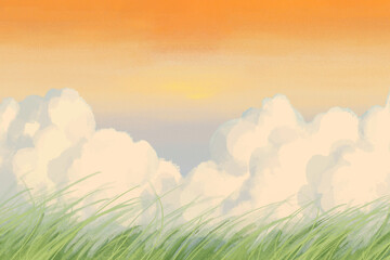 Wall Mural - Cloud sunset landscape background, painting  illustration