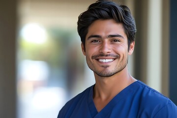 Wall Mural - Smiling Male Medical Professional in Scrubs