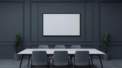 Poster - Modern conference room with empty digital screen showing potential for business presentation