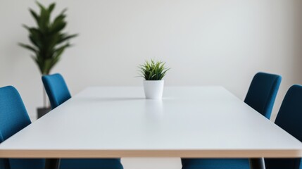 Poster - Modern meeting room with empty table promoting effective team collaboration