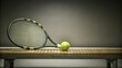 © kukuh - Tennis Racket and Ball Resting on a Wooden Bench