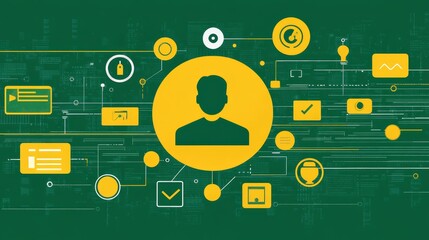 Fototapete - Yellow avatar in digital environment exploring virtual identity and online communication