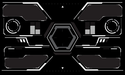 Poster - HUD sci-fi interface screen view white circular geometric design virtual futuristic technology creative display on black vector