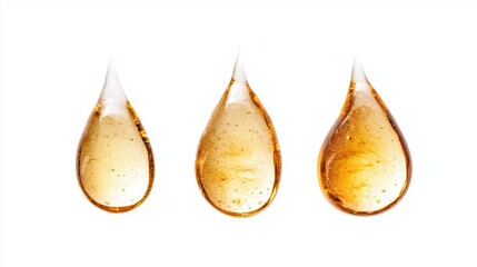 Poster - Shiny Golden Liquid Droplets in Various Forms on a White Background