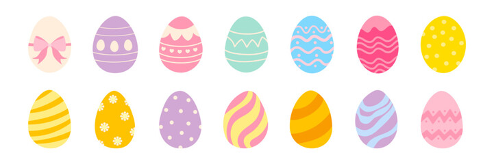 Wall Mural - a collection of colorful easter eggs with different patterns and designs. the eggs are arranged in a