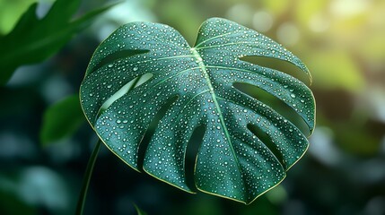 Close-up of a lush green leaf with water droplets. (2)