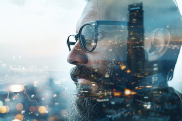 Poster - side view portrait illustrating future architecture technology generative ai