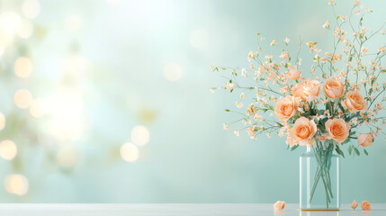 Wall Mural - Delicate floral arrangement indoor setting photography soft focus background aesthetic viewpoint beauty and serenity concept for seo impact