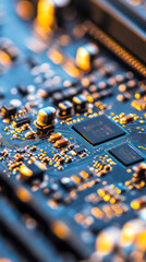 Aufkleber - Close-up of an electronic circuit board highlighting microchips, capacitors, and intricate connections, showcasing the complexity of modern technology