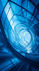 Canvas Print - Swirling blue glass facade pattern revealing contemporary architectural lines highlighting sleek structural design