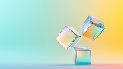 Poster - Three Iridescent Glass Cubes Floating Against a Colorful Background