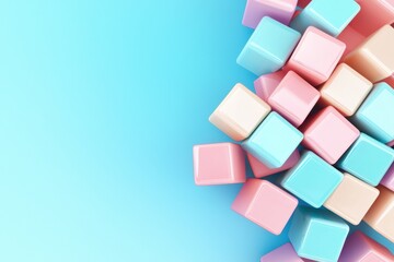 Poster - Abstract Cube Arrangement with Reflective Surfaces in Soft Pastel Colors