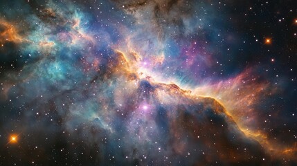 Wall Mural - swirling nebulae in deep space with vibrant purples and teals, massive energy burst emanating from a