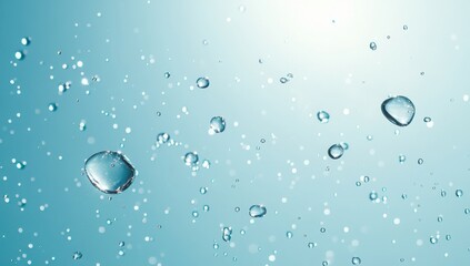 Poster - Beautiful Blue Background with Floating Water Droplets and Sparkling Lights Creating a Soft and Dreamy Atmosphere for Creative and Artistic Projects