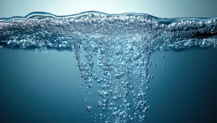 Poster - Bubbles Rising Underwater Creating a Beautiful Aquatic Scene with Reflections of Light and Texture in a Clear Blue Environment