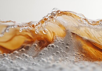 Poster - Captivating Close-Up of Bubbling Brown Liquid Creating Dynamic Waves and Bubbles Against a Soft Background Highlighting Fluid Movement and Texture