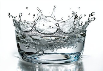 Poster - Captivating Water Splash in Clear Bowl Showcasing Dynamic Droplets and Crystal-Clear Surface Reflections for Stunning Visual Impact and Artistic Imagery