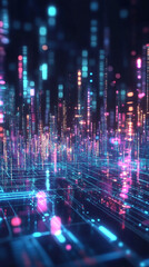 Fototapete - Digital lines glowing across motherboard landscape, symbolizing interconnected urban infrastructure and technological innovation
