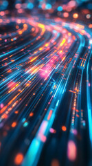 Fototapete - Abstract digital information flowing through cyberspace, creating a colorful stream of data with a bokeh effect