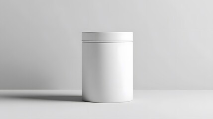 Blank mockup template of a packaging label on a cylindrical plastic container, with subtle lighting and soft shadows.