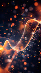 Leinwandbilder - Luminous digital wave streaming with glittering particles, cascading across dark background with vibrant bokeh illumination