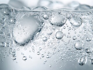 Poster - Close-Up View of Bubbles Rising in Clear Water, Capturing the Delicate Patterns and Effervescence Beneath a Calm Surface, with Soft Light Reflections