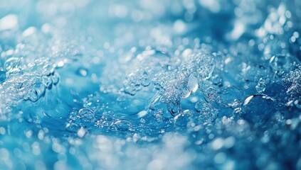 Poster - Close-Up View of Bubbling Water Surface with Beautiful Blue Tones Reflecting Light and Creating an Abstract Aquatic Texture Ideal for Backgrounds and Designs