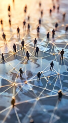 Aufkleber - Tiny business figurines networked across world map, representing global connectivity and international corporate interactions