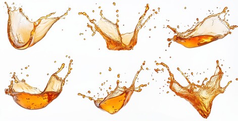 Poster - Collection of Dynamic Liquid Splash Images Showcasing Bright Orange Drops in Various Forms Against a Clean White Background for Creative Projects