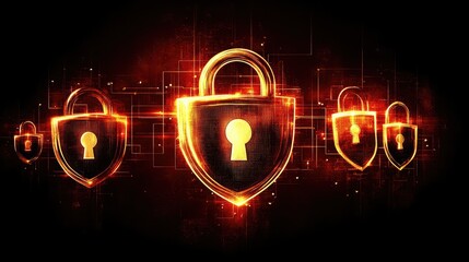 Poster - Depiction of secure data systems featuring a glowing padlock and shield icons.