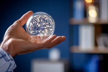 Poster - A Hand Holding a Transparent Brain Model with Circuitry Displaying Technology and Innovation Concepts