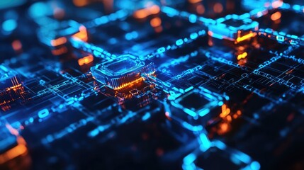 Poster - Digital landscape showcasing interconnected virtual spaces and blockchain technology.