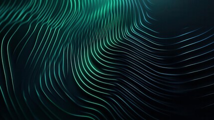 Poster - Abstract dark background featuring flowing, wavy lines in shades of green, creating a dynamic and modern visual effect.